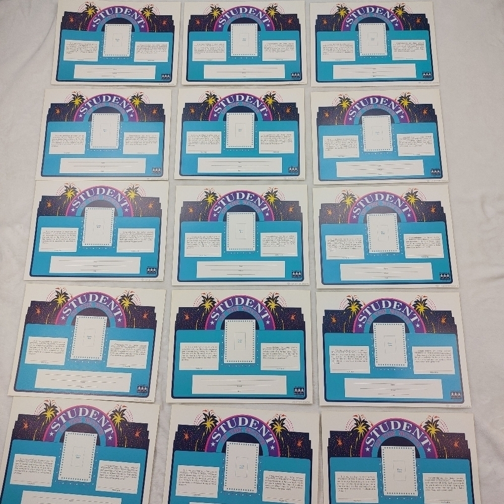 LIFETOUCH VINTAGE 1990 BLANK STUDENT OF THE MONTH AWARD CERTIFICATES 16 COUNT